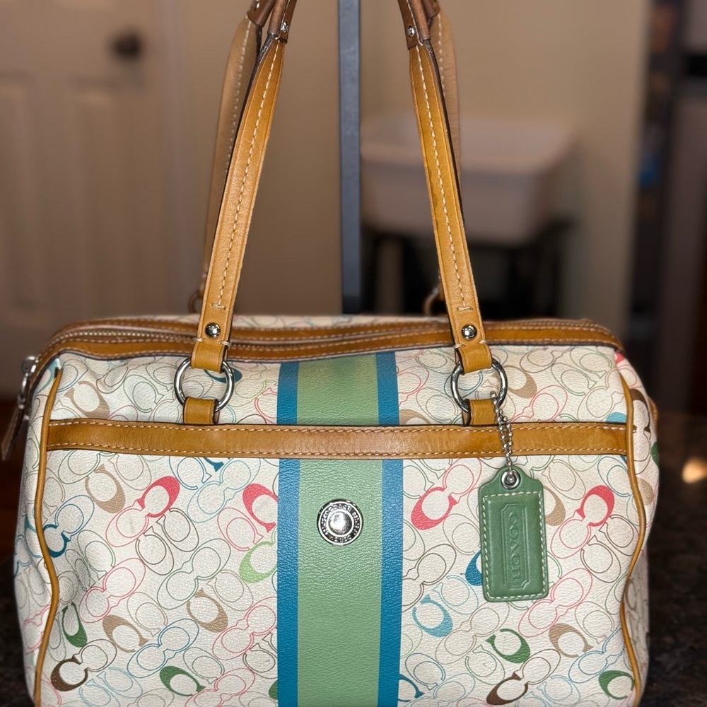 Vintage Y2K Coach Cream Multicolor Signature Stripe Satchel